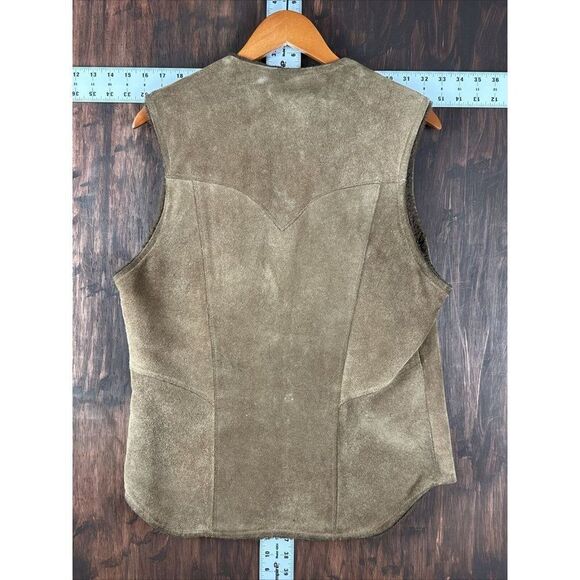 PIONEER WEAR Vtg Western Sherpa Lined Leather Vest Tan Brown Men's 36 Med Hagrid - Picture 7 of 8
